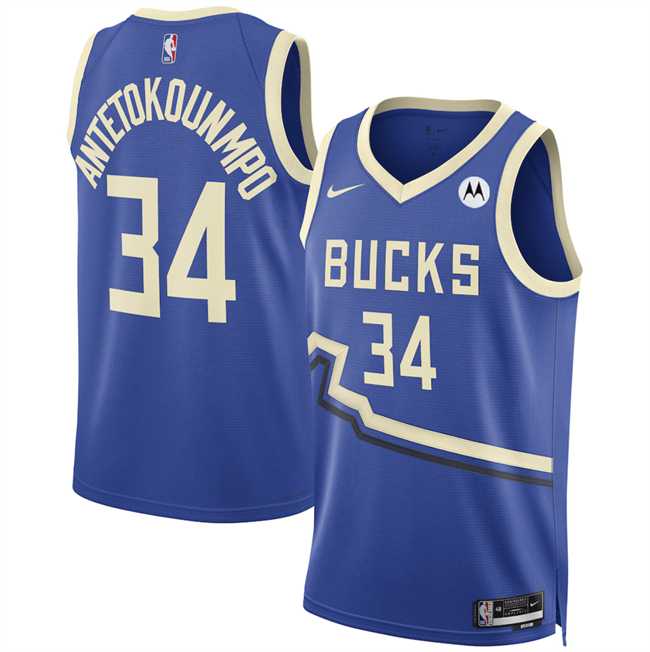 Mens Milwaukee Bucks #34 Giannis Antetokounmpo Royal 2024-25 City Edition Stitched Jersey Dzhi